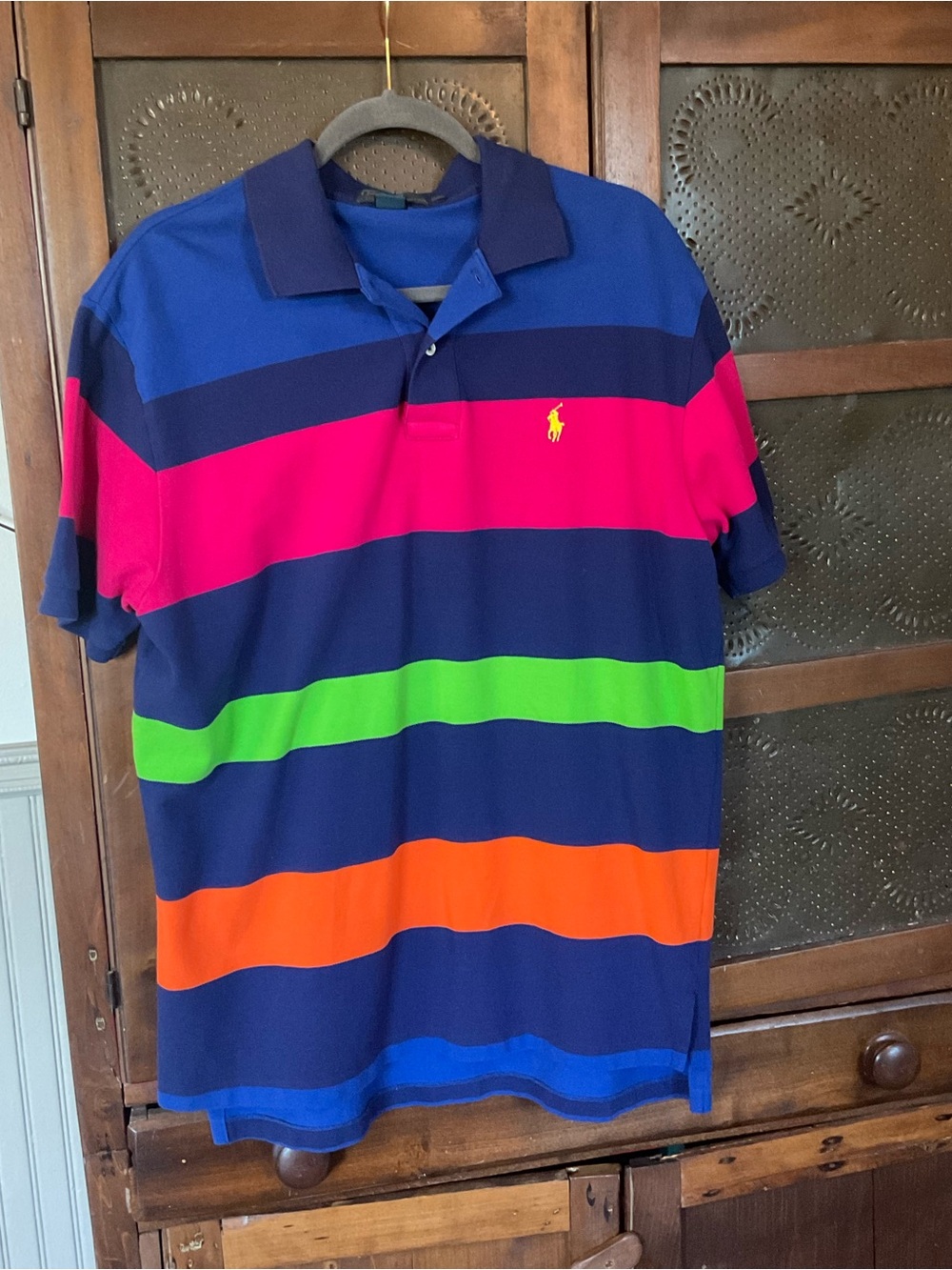 Vintage Ralph Lauren Polo Striped Color Block Neon Pretty Shirt L